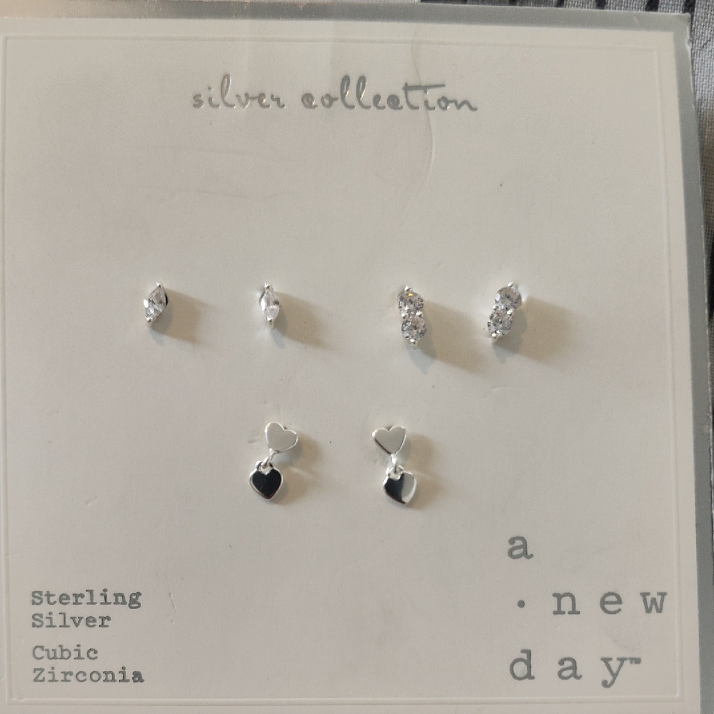 New. A New Day Sterling Silver Heart and Zirconia Earrings